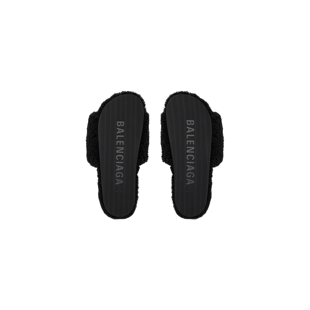 Balenciaga Furry Slide Sandals - Jet Black Faux Fur