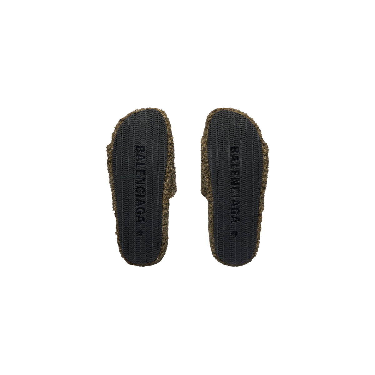 Balenciaga Furry Slide Sandals - Olive Faux Fur