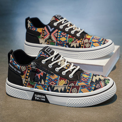 Men's Black Multi-Color Printed Canvas Sneakers