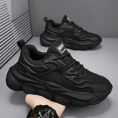 Men's Black, Gray and Navy Mesh Platform Casual Sneakers