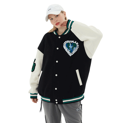 Valentine's Day Jacket Heyhenry Autumn and Winter Fleece-Lined Thickened Assorted Colors Love Letter Baseball Uniform Couple's Tops Coat for Men and Women