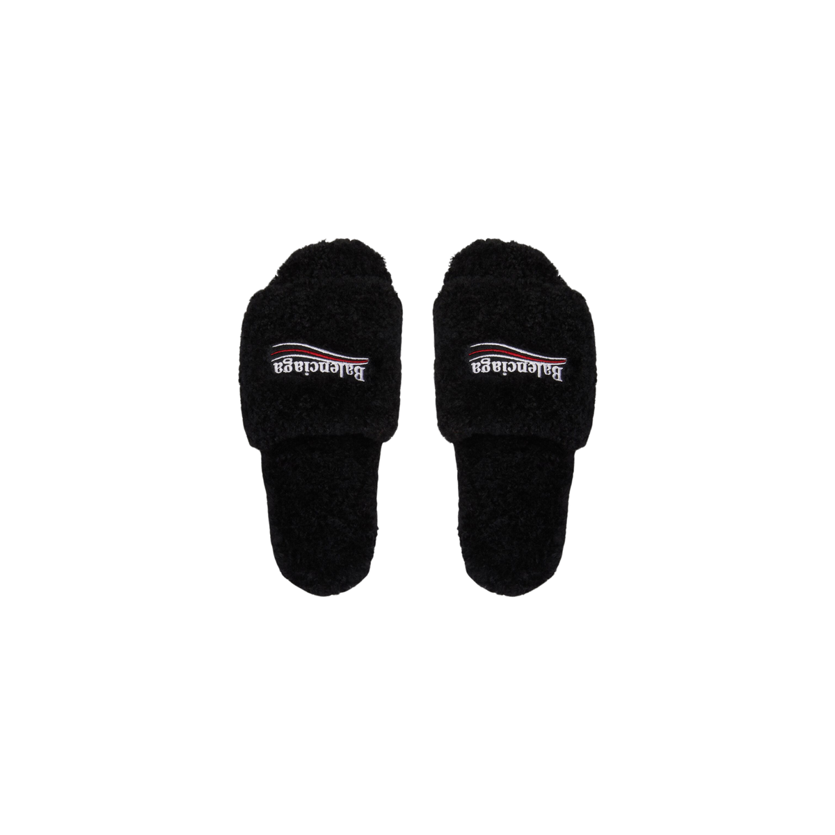 Balenciaga Furry Slide Sandals - Jet Black Faux Fur
