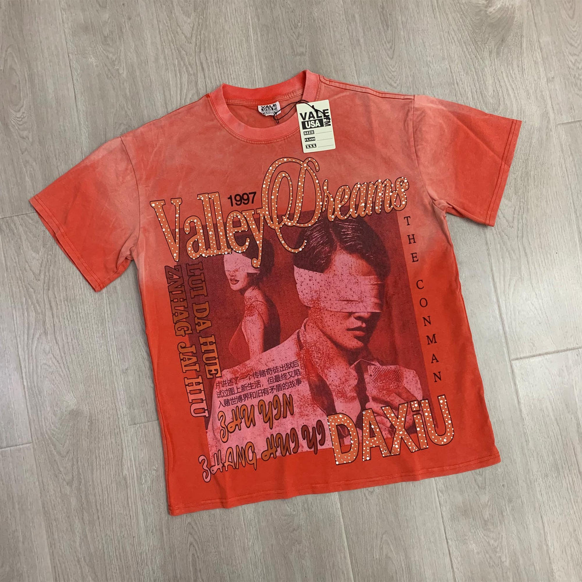 Valeforever Vale T Shirts Hotfix rhinestones Splicing Wash Water Ma Liu Fried Salt Short Sleeve
