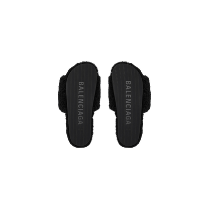 Balenciaga Furry Slide Sandals - Jet Black Faux Fur
