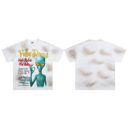 Valeforever Vale T Shirts Fashion Hotfix rhinestones Wash Short Sleeves