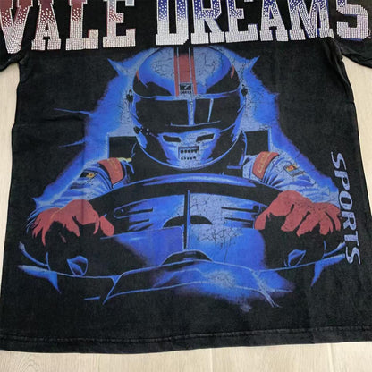 Valeforever Vale T Shirts Hotfix rhinestones Splicing Water Sleeve