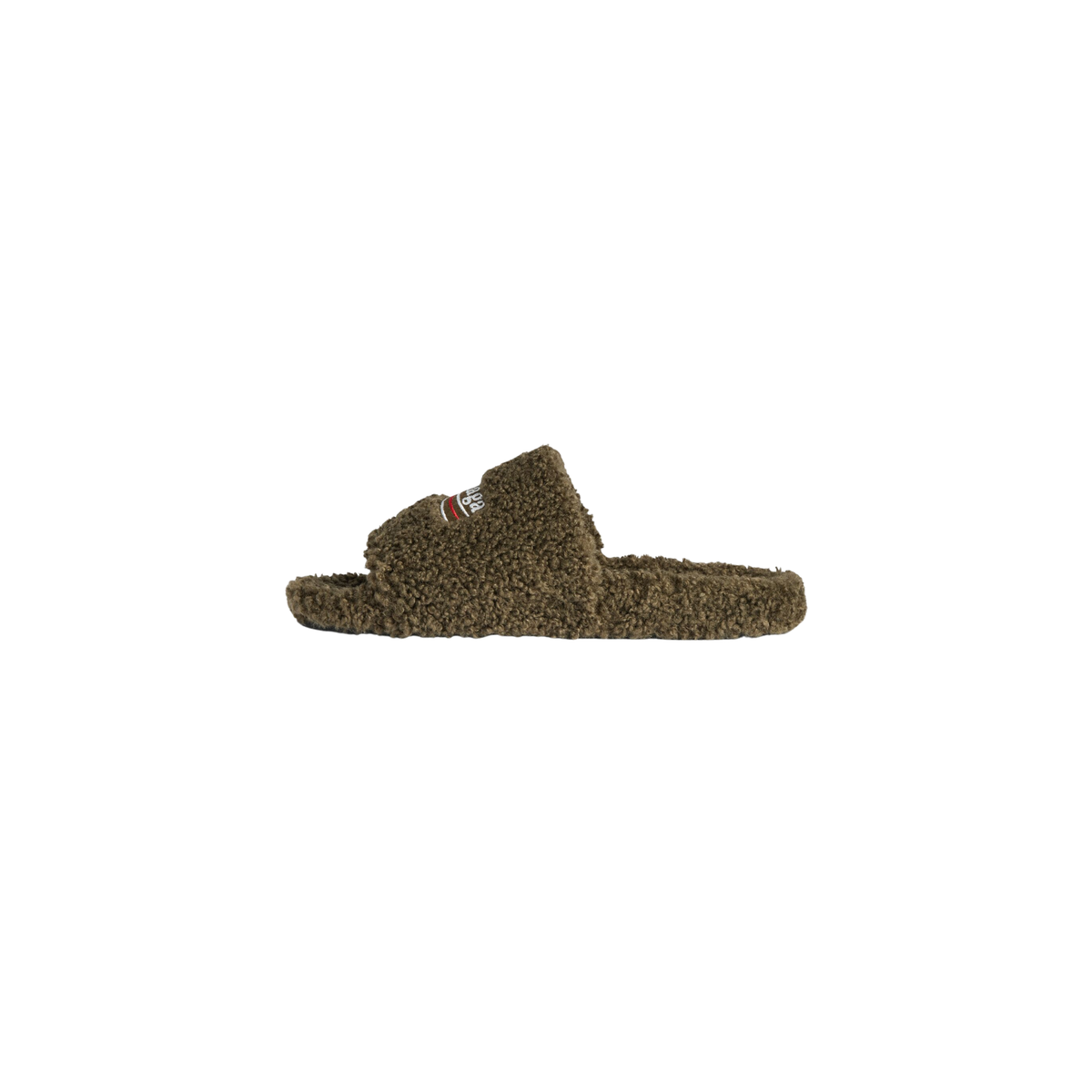 Balenciaga Furry Slide Sandals - Olive Faux Fur