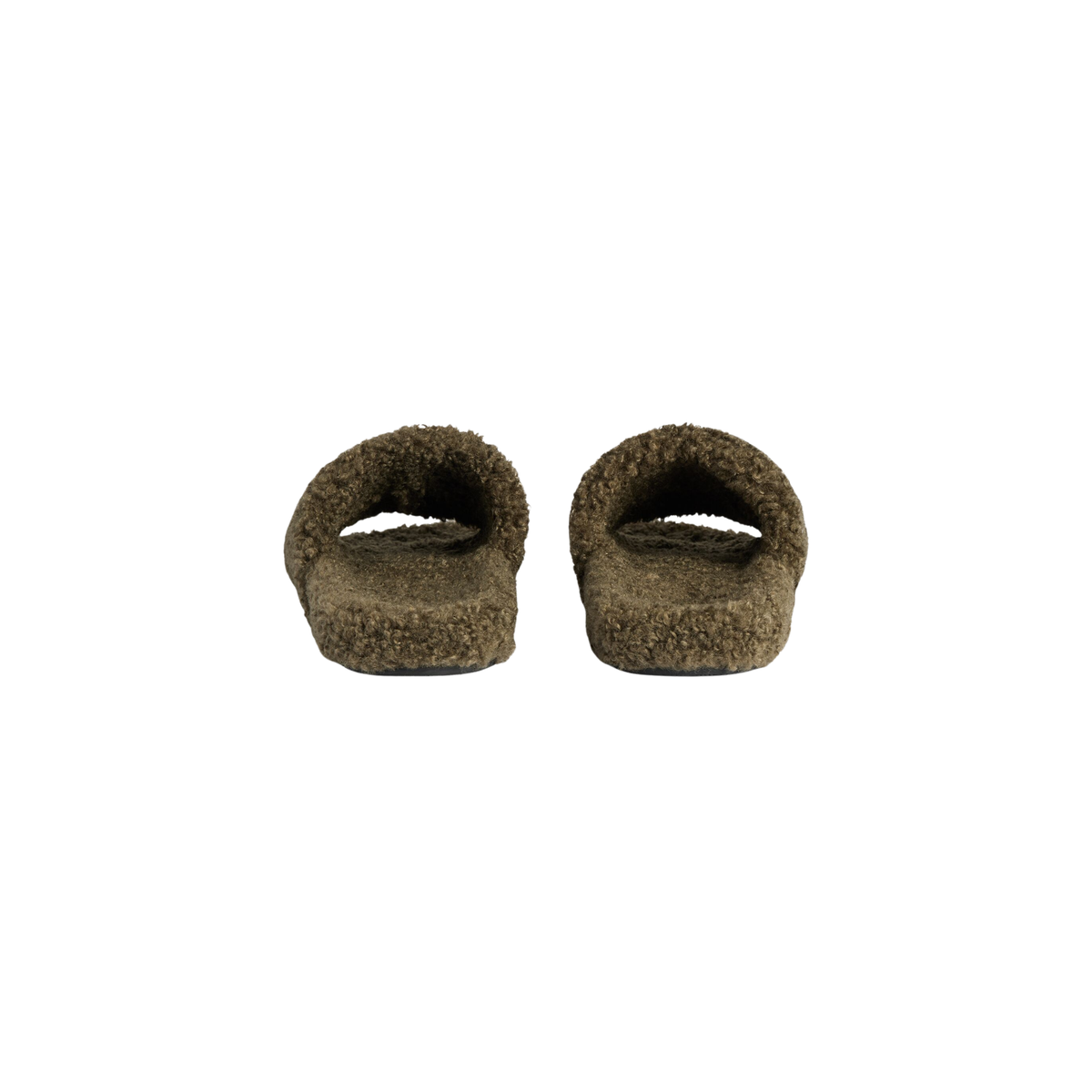 Balenciaga Furry Slide Sandals - Olive Faux Fur