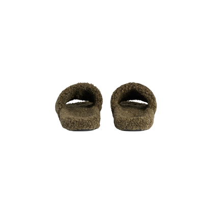 Balenciaga Furry Slide Sandals - Olive Faux Fur
