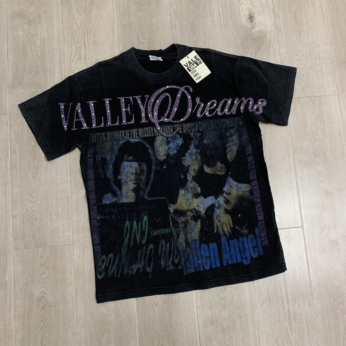 Valeforever Vale T Shirts Hotfix rhinestones Splicing Water Sleeve