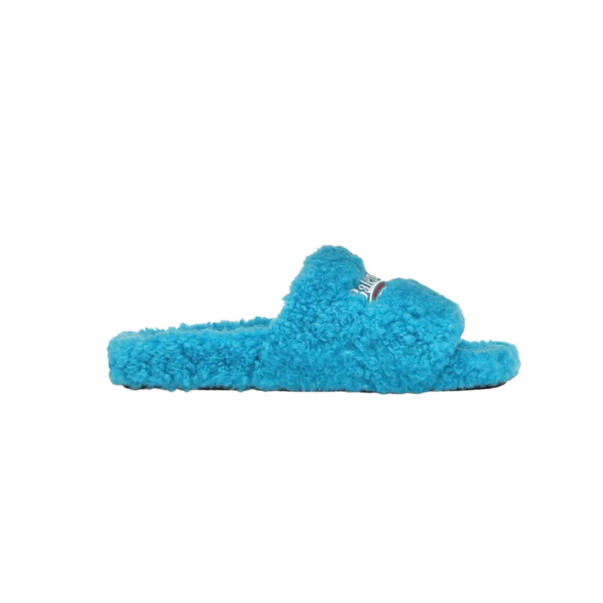 Balenciaga Furry Slide Sandals - Turquoise Faux Fur