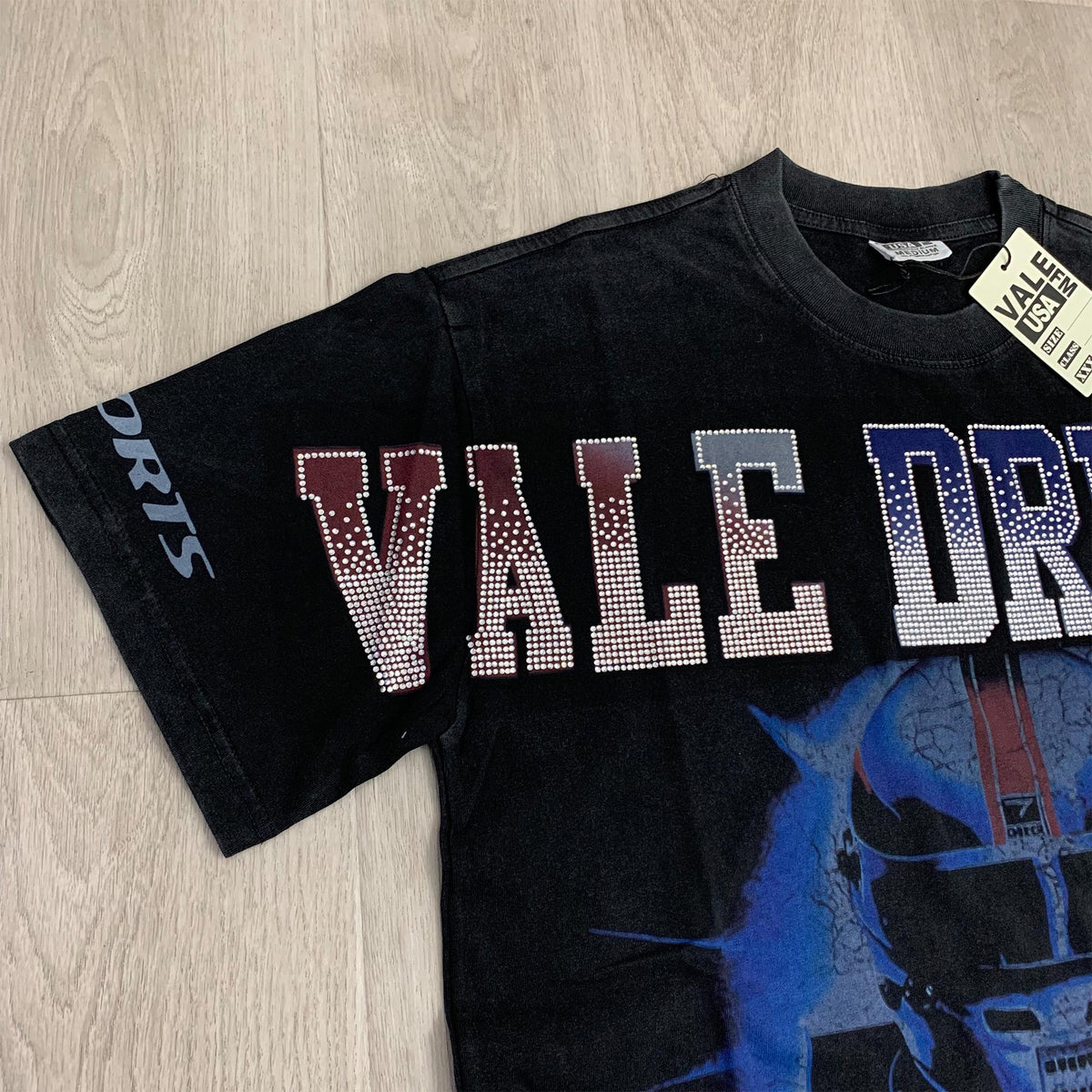 Valeforever Vale T Shirts Hotfix rhinestones Splicing Water Sleeve
