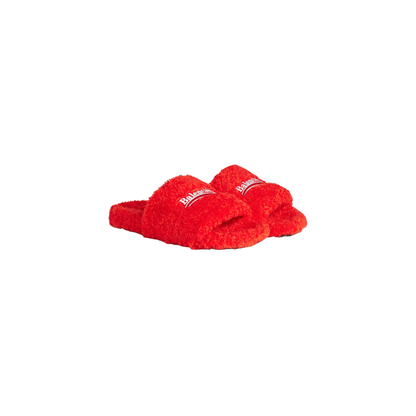 Balenciaga Furry Slide Sandals - Scarlet Red Faux Fur