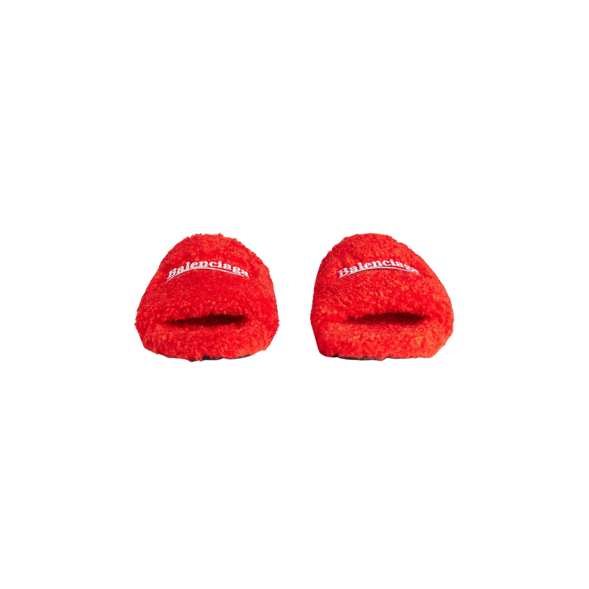 Balenciaga Furry Slide Sandals - Scarlet Red Faux Fur