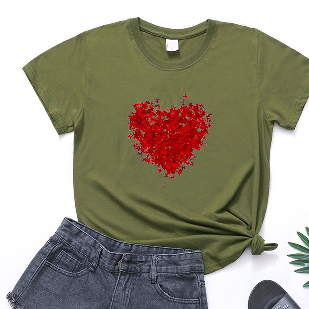 Valentine 'S Day T Shirts Couples Red Butterfly Group Love Pattern Printed Women 'S T-shirt