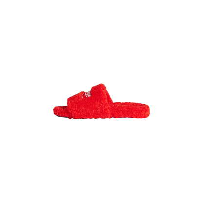 Balenciaga Furry Slide Sandals - Scarlet Red Faux Fur