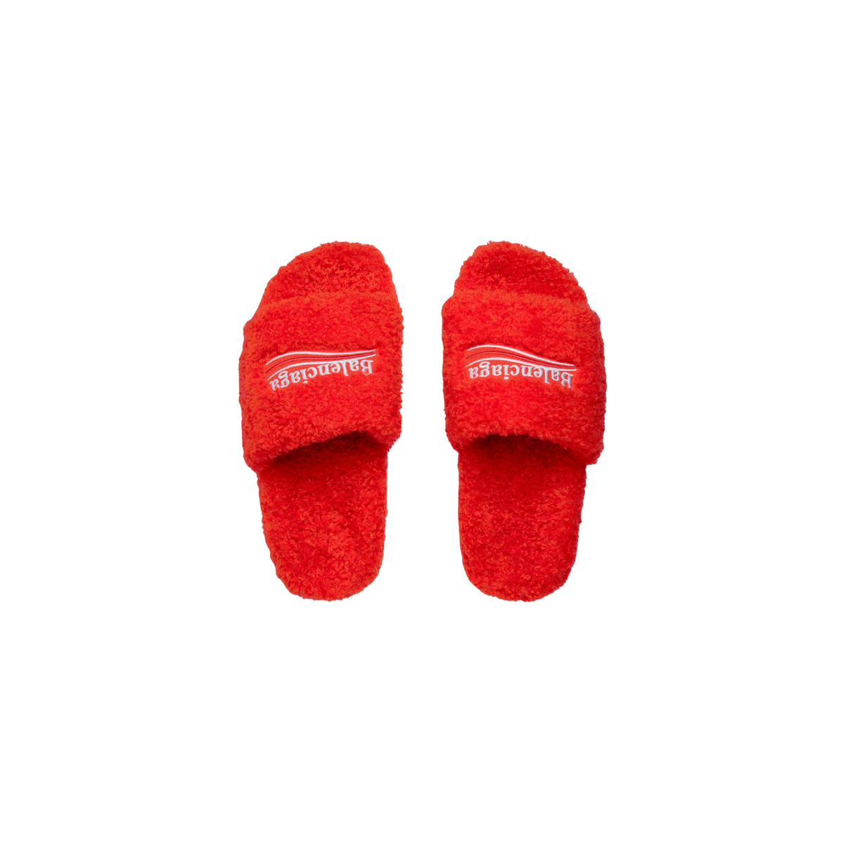 Balenciaga Furry Slide Sandals - Scarlet Red Faux Fur