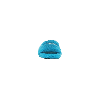 Balenciaga Furry Slide Sandals - Turquoise Faux Fur
