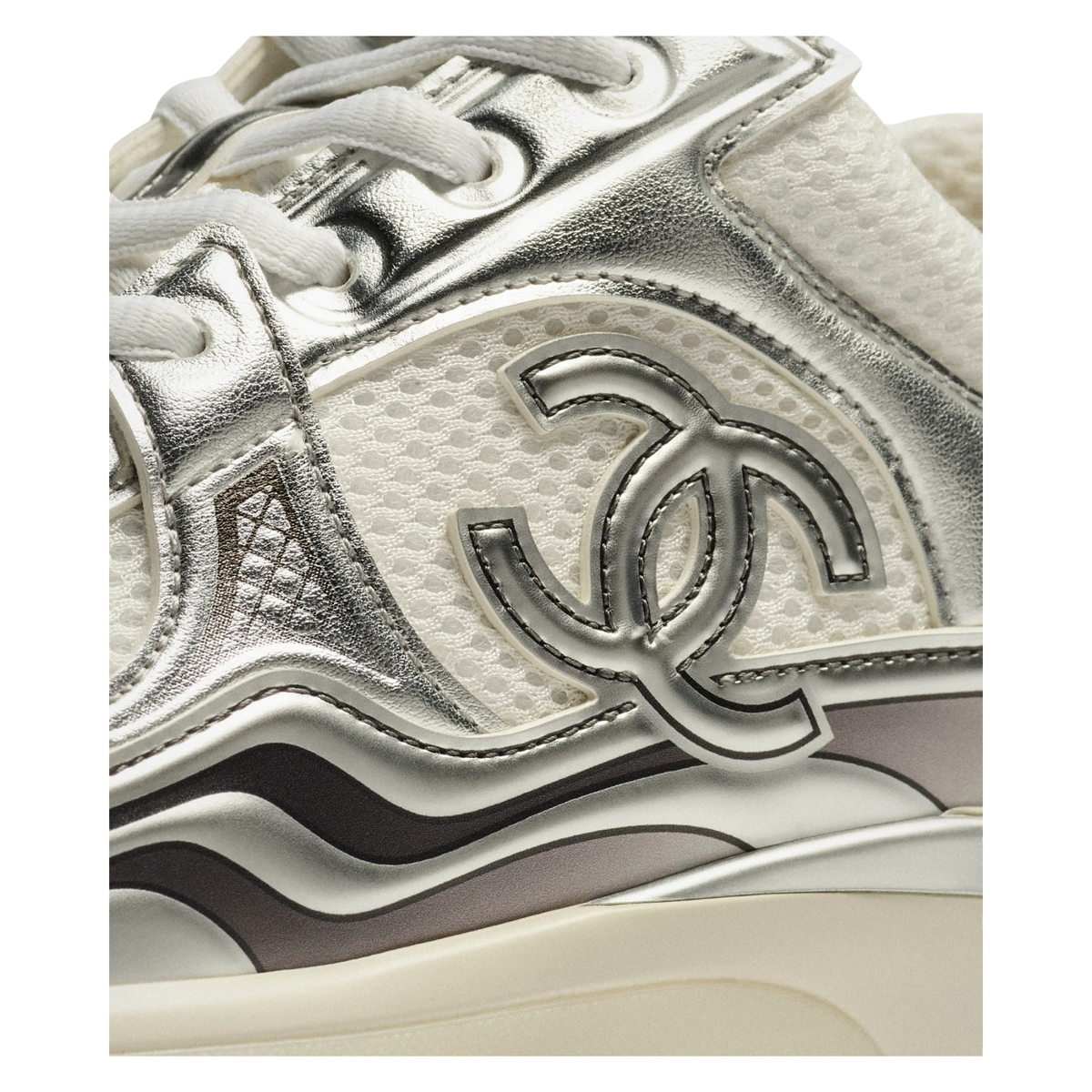 Chanel Runner Silver White Mesh Sneakers