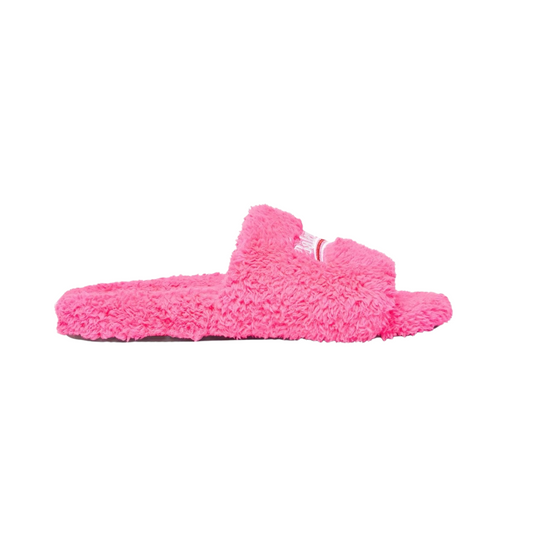 Balenciaga Furry Slide Sandals - Hot Pink Faux Fur