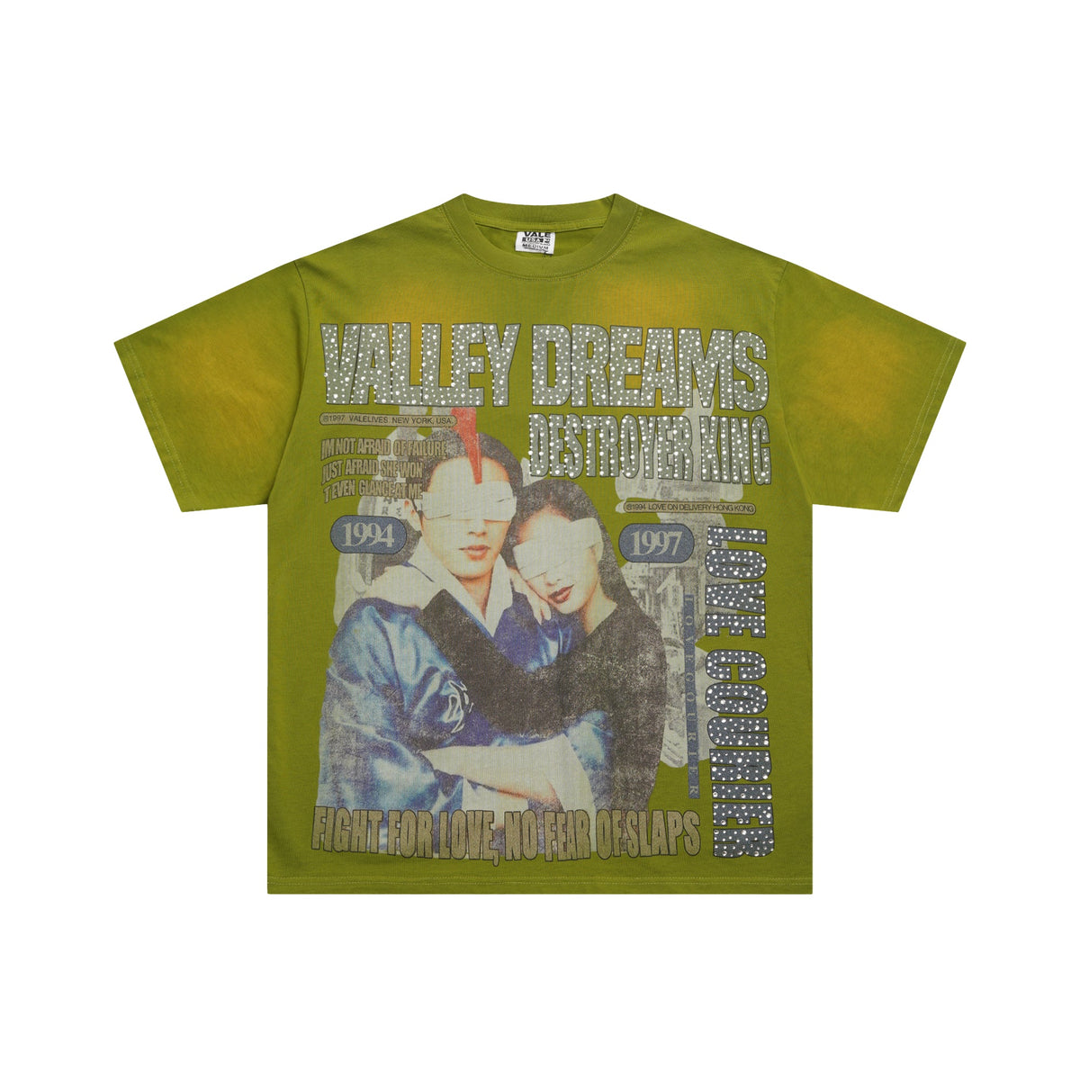Valeforever Vale T Shirts Hotfix rhinestones Splicing Wash Water Maliu Short Sleeve
