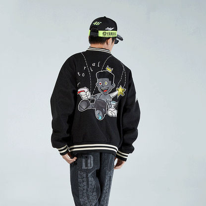 Valentine's Day Jacket Hollow-out Love Jacket Embroidered Men's Baggy Coat