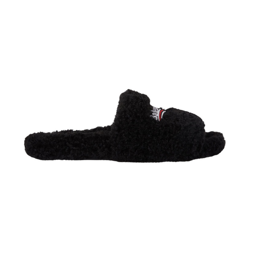 Balenciaga Furry Slide Sandals - Jet Black Faux Fur