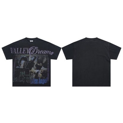 Valeforever Vale T Shirts Hotfix rhinestones Splicing Water Sleeve