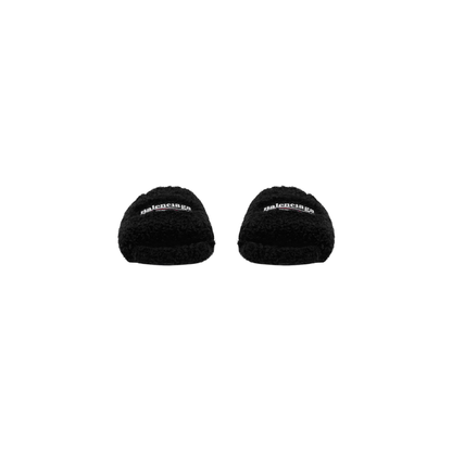 Balenciaga Furry Slide Sandals - Jet Black Faux Fur