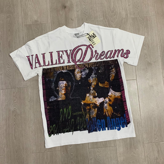 Valeforever Vale T Shirts Hotfix rhinestones Splicing Water Sleeve