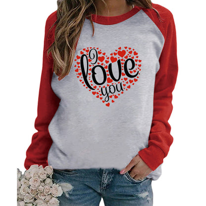 Valentine 'S Day T Shirts Couples I Love You Love Pattern Loose Long Sleeve T-shirt