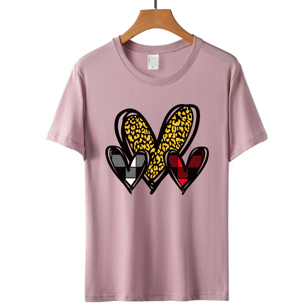 Valentine 'S Day T Shirts Couples Leopard Print Heart Printing Loose Pullover Women