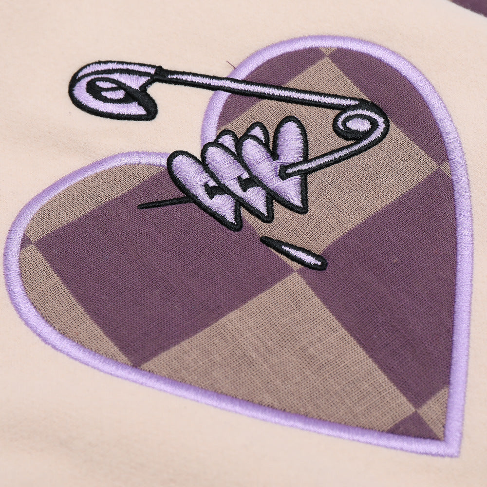 Valentine's Day Jacket Heart Letter Embroidery Contrast Color Jacket Coat Men Loose Lapel Couple Baseball Uniform
