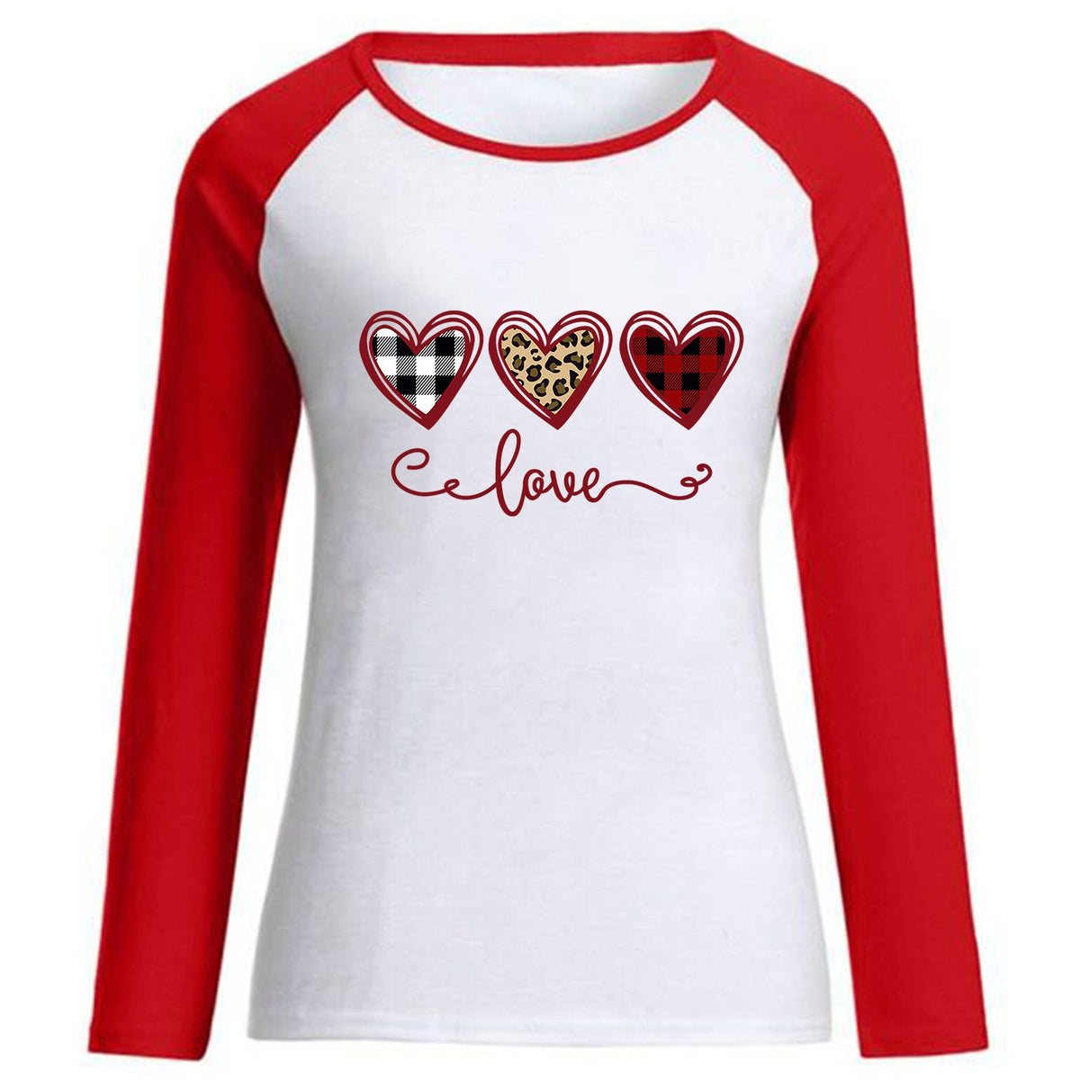 Valentine 'S Day T Shirt Top Raglan Long Sleeve Love Heart Printing Round Neck Cotton