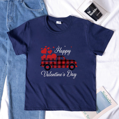 Valentine 'S Day T Shirts Couples Letter Truck Print Loose Pullover Short Sleeve T-shirt