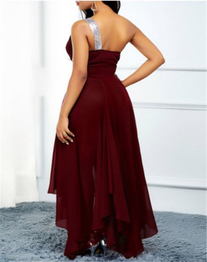 Valentine's Day Dress Autumn and Winter Fashion Sloping Shoulder Dress