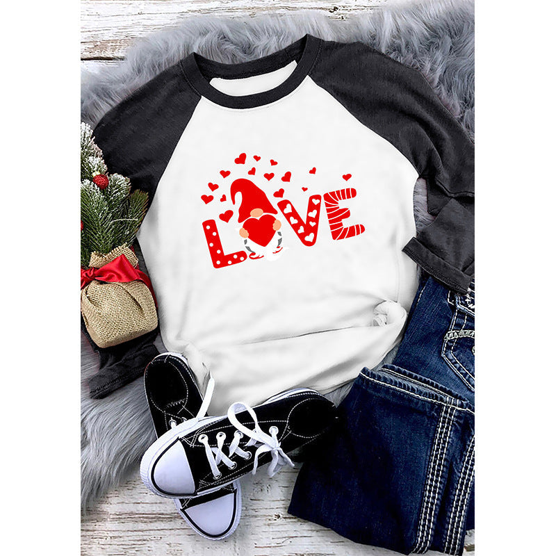 Valentine 'S Day T Shirts Couples Summer Women 'S Round Neck Long Sleeve T-shirt Women 'S Printed Top