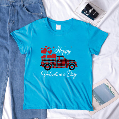 Valentine 'S Day T Shirts Couples Letter Truck Print Loose Pullover Short Sleeve T-shirt