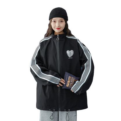 Valentine's Day Jacket Heart Printing Trendy Ribbon Casual Jacket Couple's Jacket