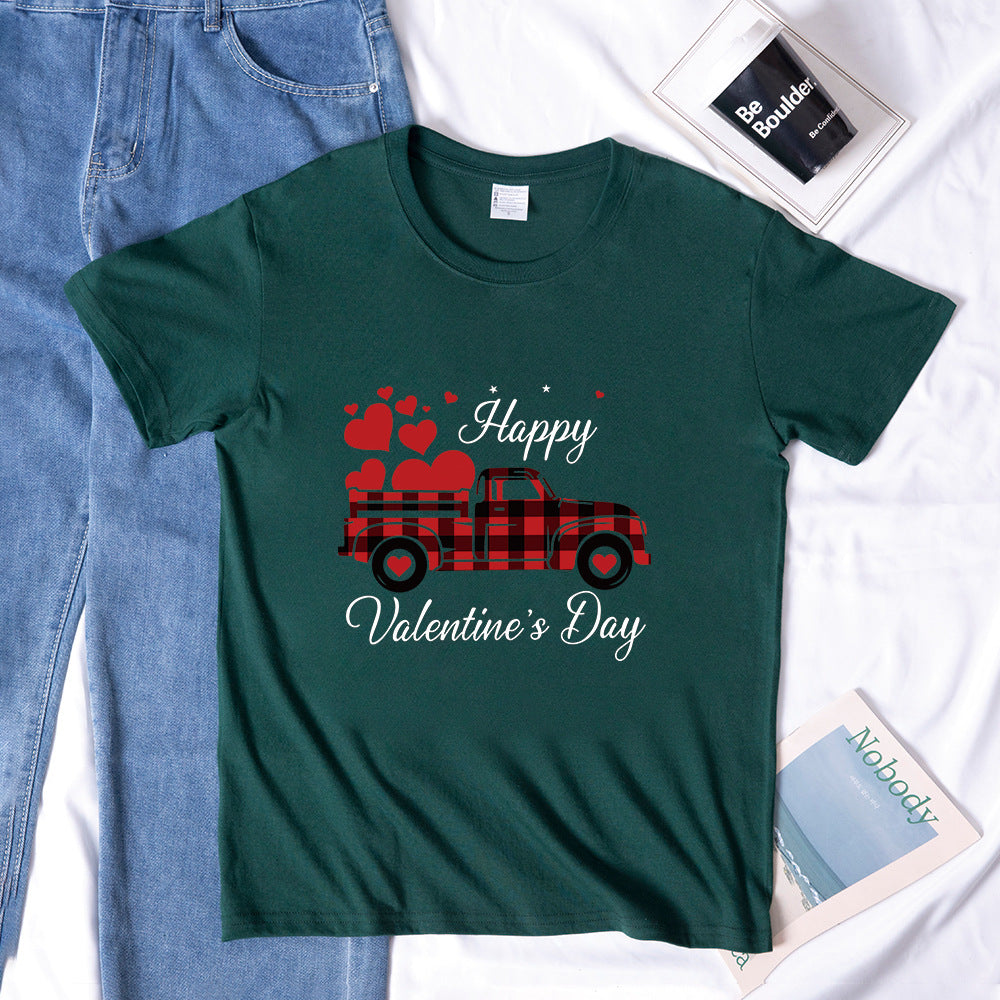 Valentine 'S Day T Shirts Couples Letter Truck Print Loose Pullover Short Sleeve T-shirt