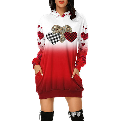 Valentine's Day Dress Hooded Long Sleeve Printed Skirt