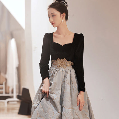 Valentine's Day Dress Evening Dress Women's Black Velvet Dress