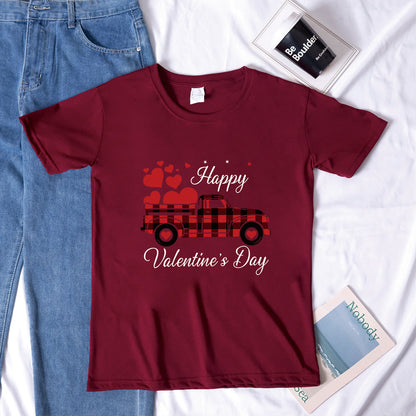 Valentine 'S Day T Shirts Couples Letter Truck Print Loose Pullover Short Sleeve T-shirt