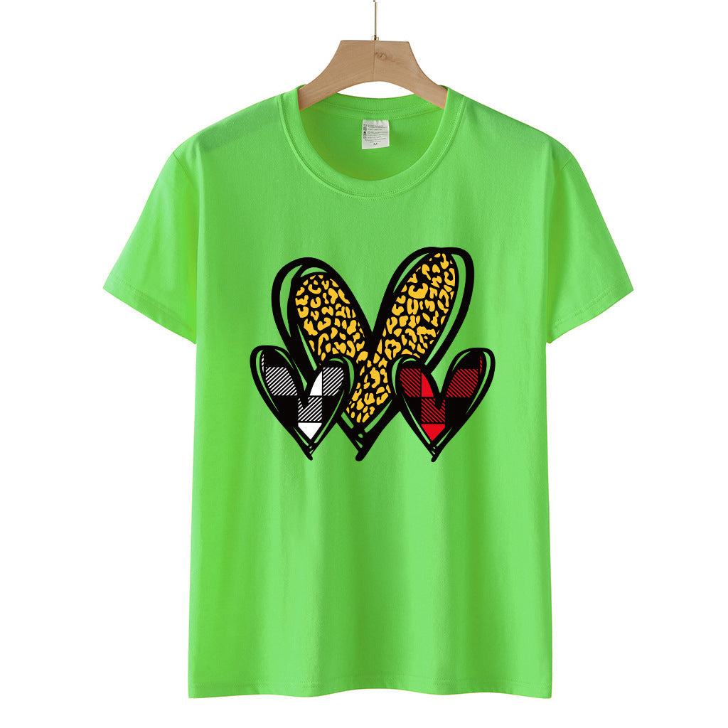Valentine 'S Day T Shirts Couples Leopard Print Heart Printing Loose Pullover Women