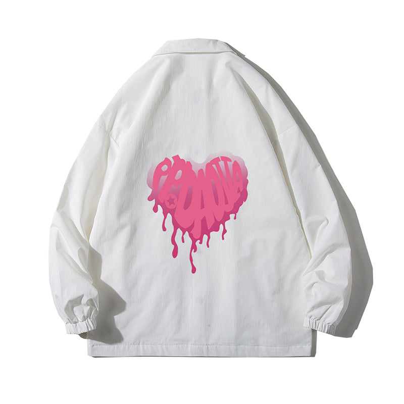 Valentine's Day Jacket Autumn Blue Background Heart Shape Printed plus Size Casual Men's Jacket