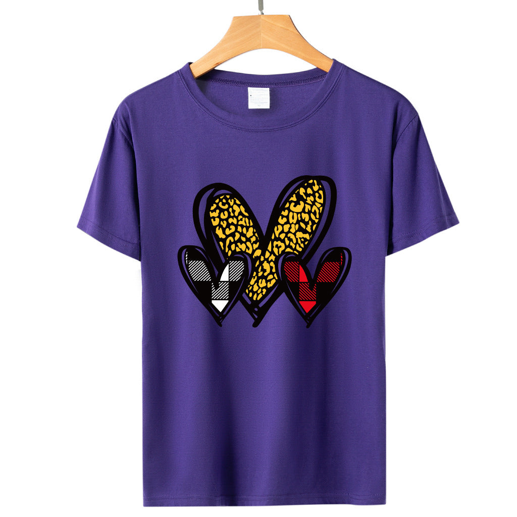 Valentine 'S Day T Shirts Couples Leopard Print Heart Printing Loose Pullover Women
