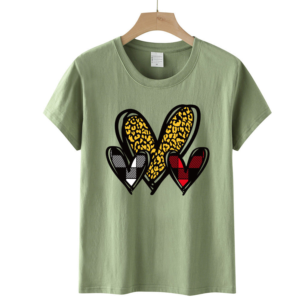 Valentine 'S Day T Shirts Couples Leopard Print Heart Printing Loose Pullover Women