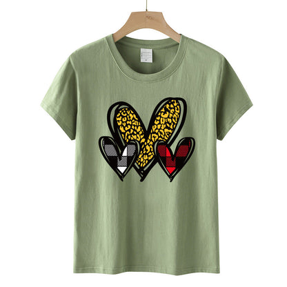 Valentine 'S Day T Shirts Couples Leopard Print Heart Printing Loose Pullover Women