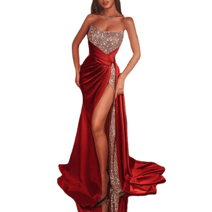 Valentine's Day Dress Slit Formal Dress Long Dress Sexy Tube Top Dress