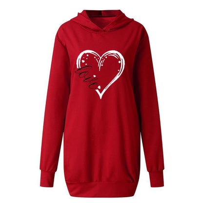 Valentine's Day Dress Autumn and Winter Hooded Printed Sweater Dress Women's Clothing